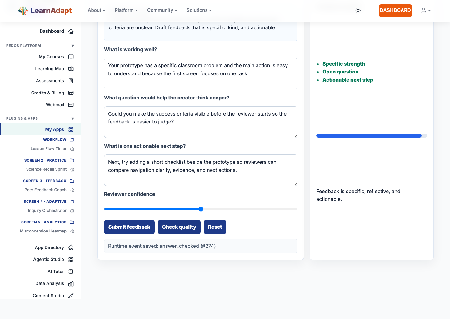 Peer Feedback Coach quality check
