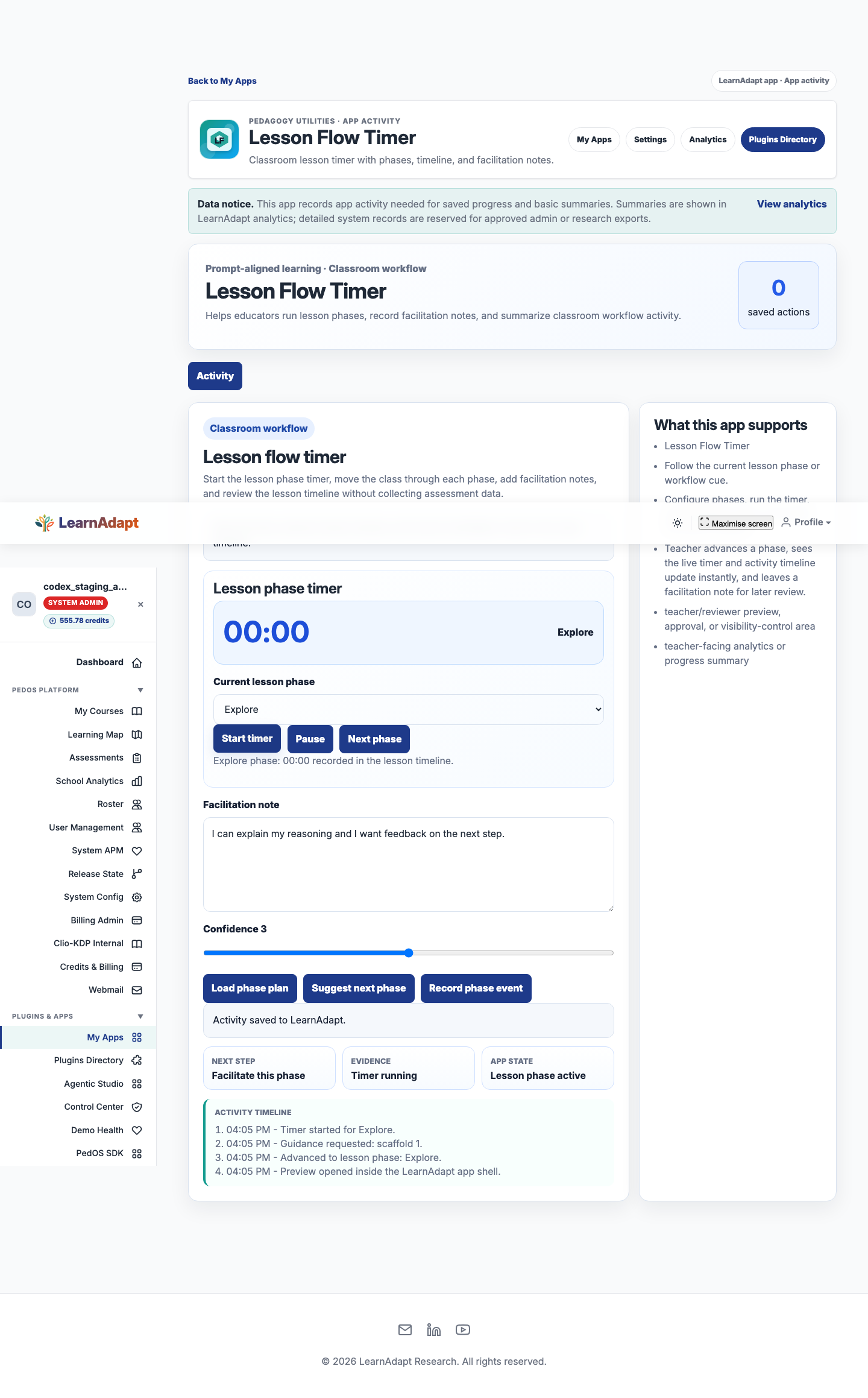 Lesson Flow Timer after a real installed-user interaction.